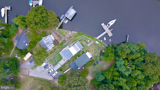 aerial view with a water view