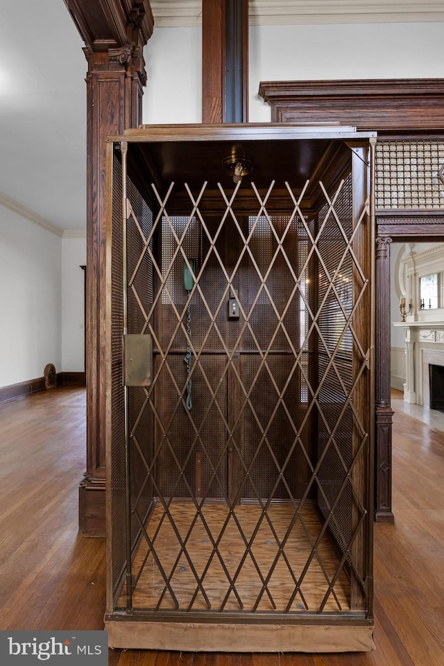 details featuring hardwood / wood-style floors and ornamental molding