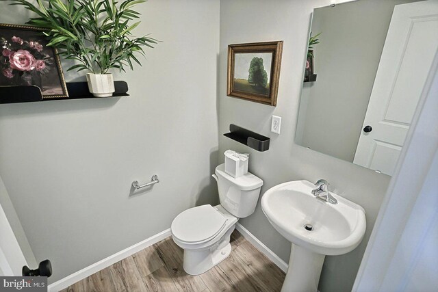 bathroom featuring hardwood / wood-style flooring, toilet, and sink