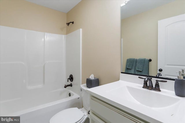 full bathroom featuring toilet, vanity, and shower / tub combination