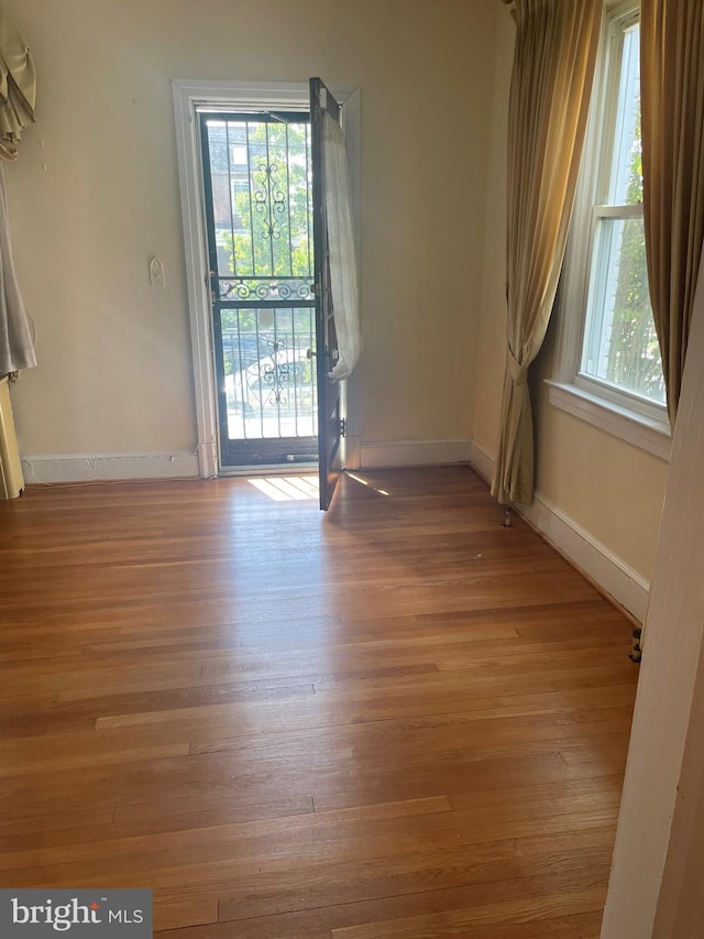 spare room with light hardwood / wood-style flooring