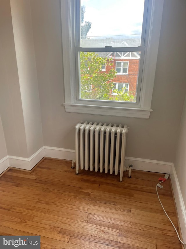 room details with radiator and hardwood / wood-style floors