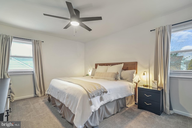 bedroom featuring carpet floors and ceiling fan