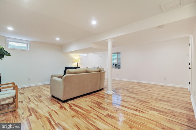 living room with light wood-type flooring