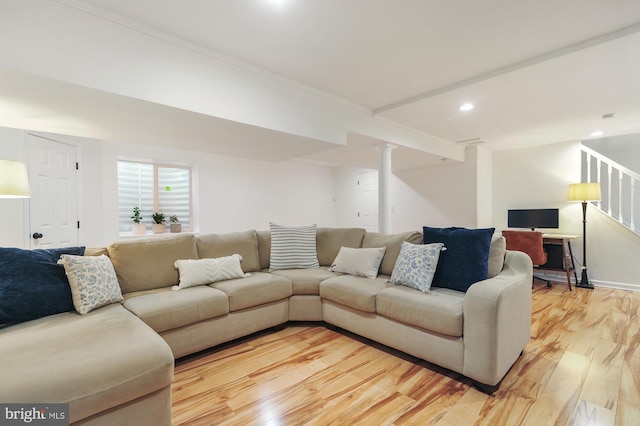 living room with light wood-type flooring