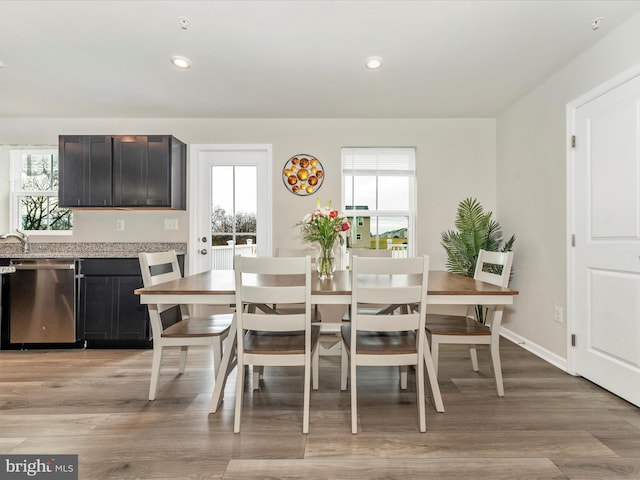 dining space featuring light hardwood / wood-style floors