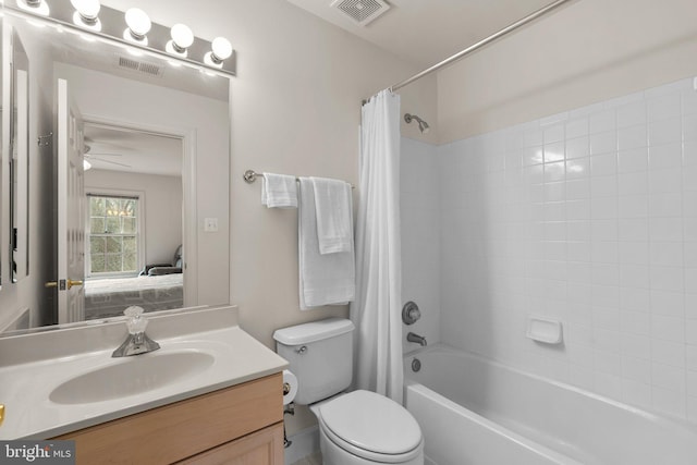 full bathroom featuring toilet, visible vents, connected bathroom, and vanity