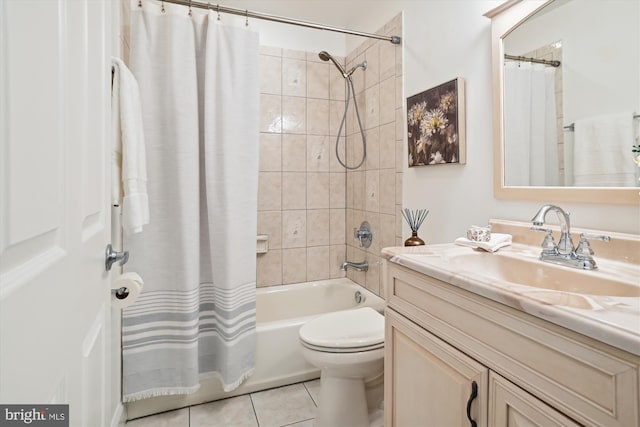 full bathroom with tile patterned floors, vanity, shower / bath combination with curtain, and toilet