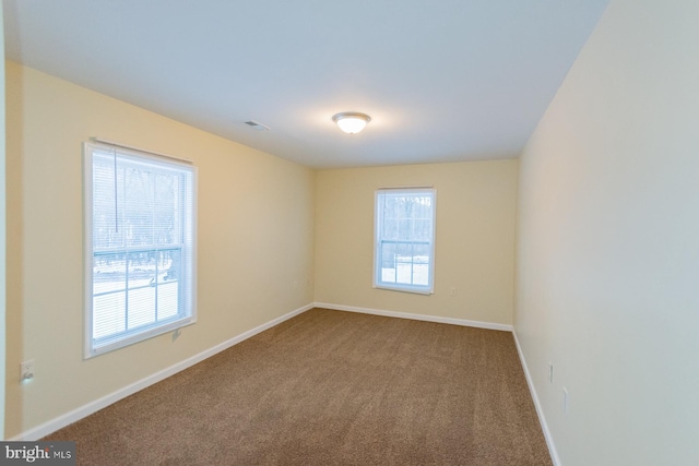 unfurnished room featuring carpet floors and a healthy amount of sunlight