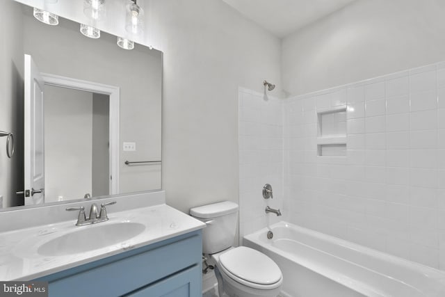 full bathroom with vanity, toilet, and bathing tub / shower combination