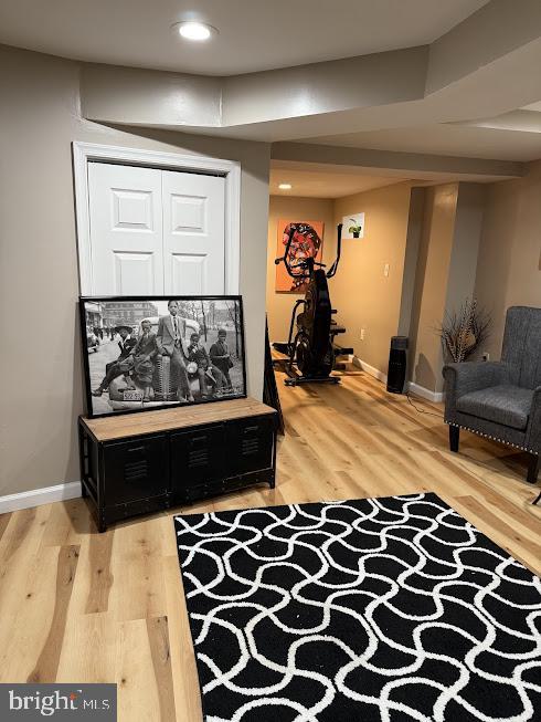 living area featuring hardwood / wood-style flooring