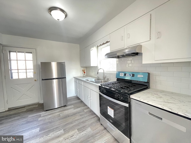 kitchen with sink, white cabinetry, and stainless steel appliances