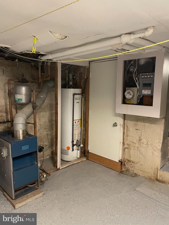 basement with gas water heater