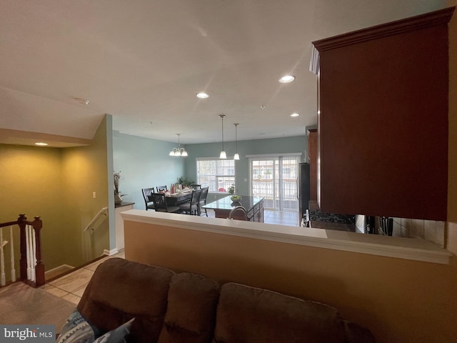 living room featuring light tile patterned floors