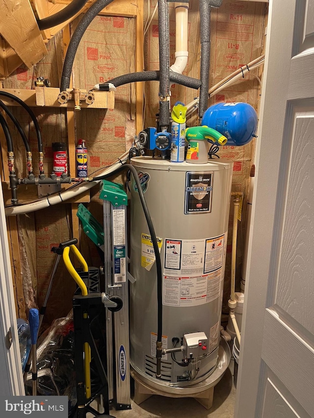 utility room featuring water heater