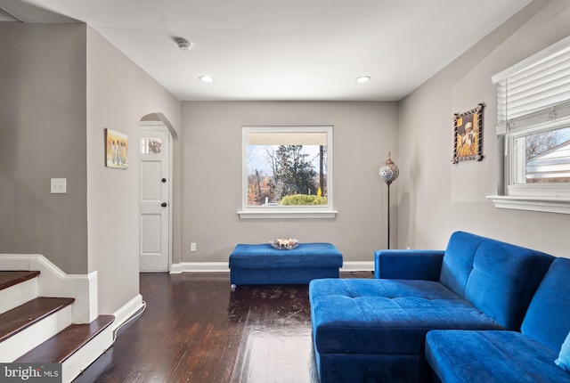 living area featuring dark hardwood / wood-style floors