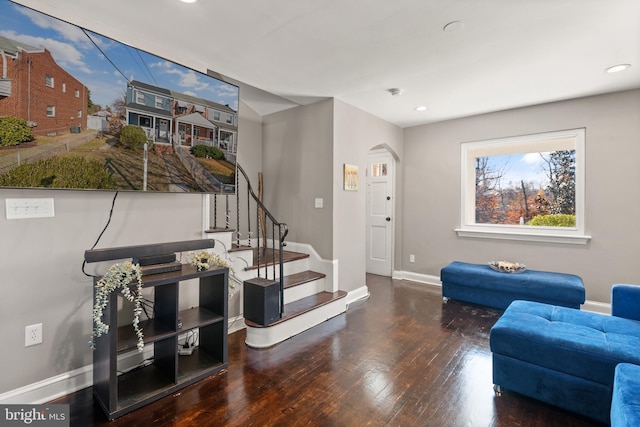 living room with hardwood / wood-style flooring