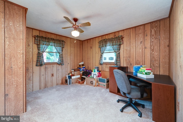 82 Quarry Rd, Birdsboro, PA 19508 - carpeted office with healthy amount of natural light, wooden walls, and a ceiling fan