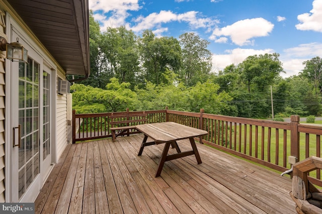 82 Quarry Rd, Birdsboro, PA 19508 - wooden deck featuring outdoor dining space and a wall mounted AC