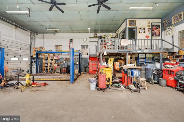 82 Quarry Rd, Birdsboro, PA 19508 - garage featuring ceiling fan and a workshop area
