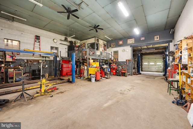 82 Quarry Rd, Birdsboro, PA 19508 - garage featuring a workshop area and a ceiling fan