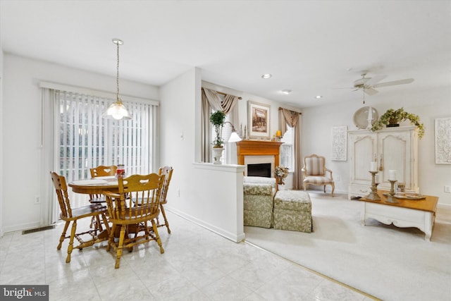 dining room with ceiling fan