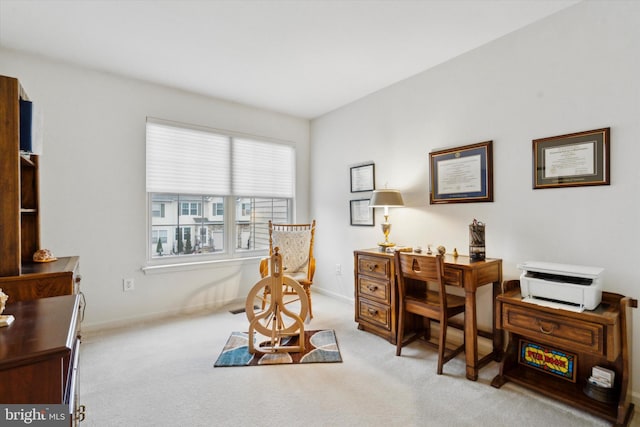 view of carpeted home office