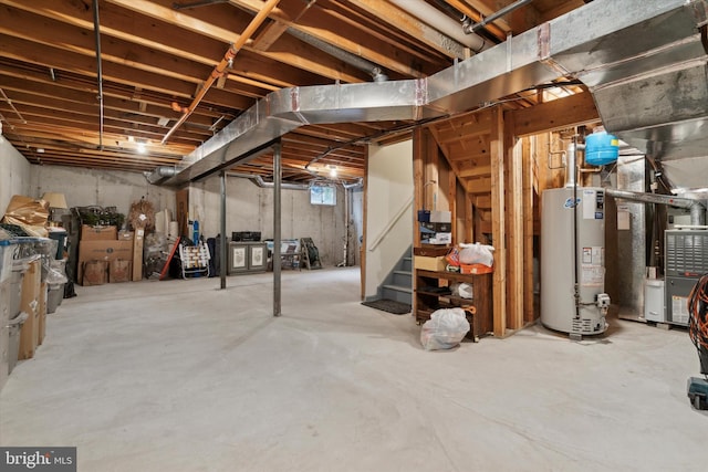 basement featuring gas water heater