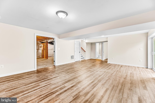 unfurnished living room with light hardwood / wood-style flooring