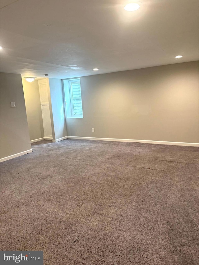125 Rodney Dr, New Castle, DE 19720 - below grade area with baseboards, dark carpet, and recessed lighting