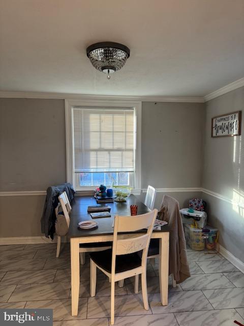 dining area featuring crown molding