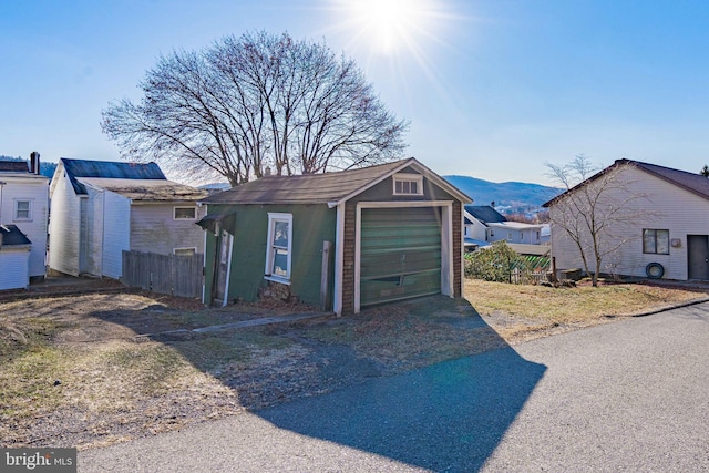 garage with a mountain view