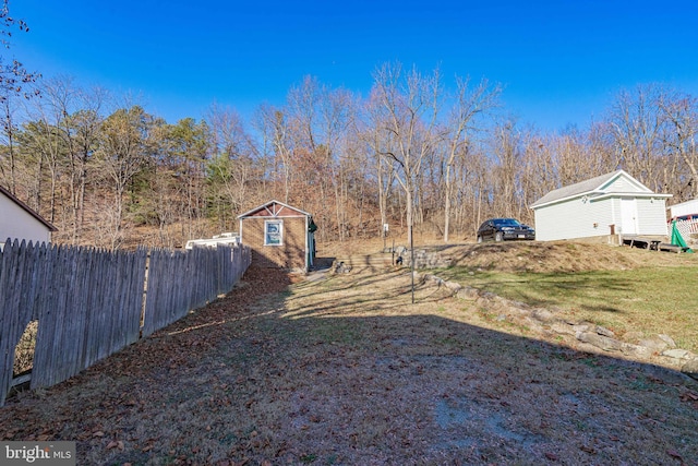 view of yard with a storage shed