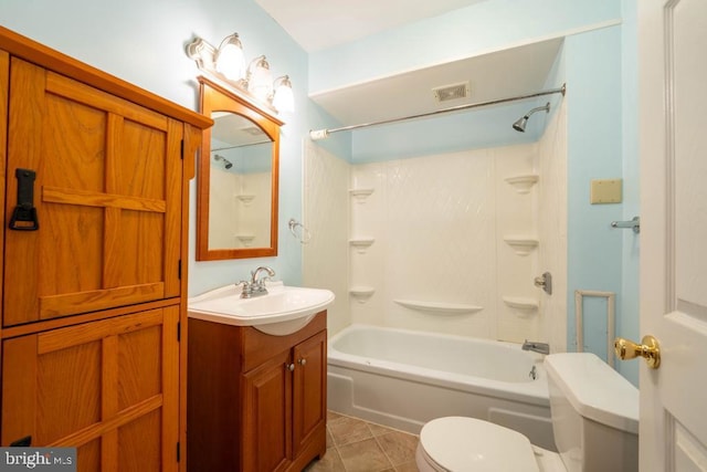 full bathroom featuring tile patterned flooring, vanity, toilet, and shower / bath combination