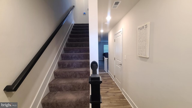 staircase featuring wood-type flooring