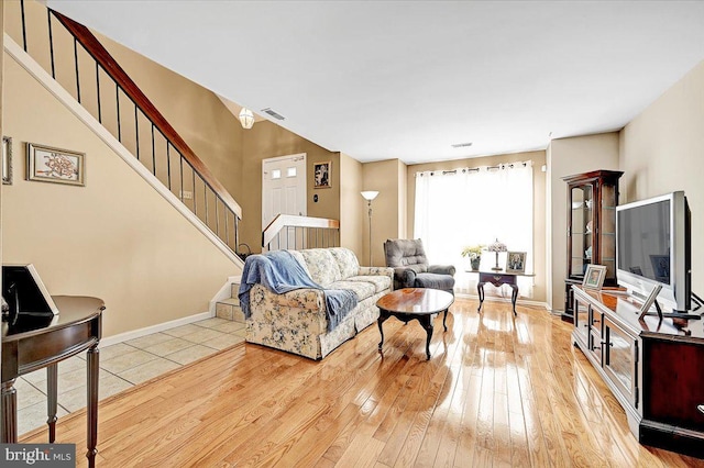 living room featuring light wood-type flooring