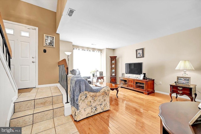 living room with hardwood / wood-style floors