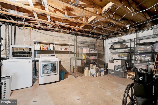 basement featuring separate washer and dryer