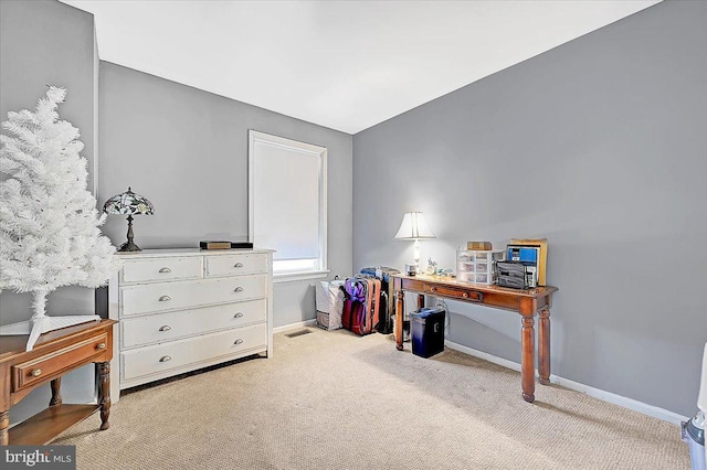 view of carpeted home office