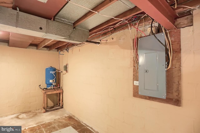 basement featuring electric panel