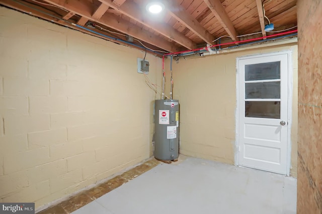 basement with water heater