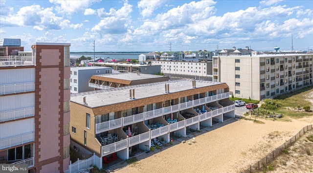 view of building exterior featuring a water view