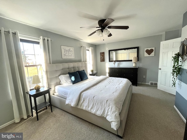 bedroom featuring carpet flooring and ceiling fan