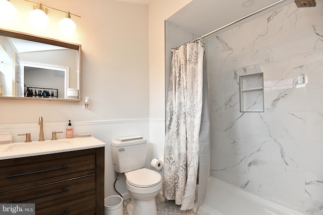 115 S Summit Ave, Woodstock, VA 22664 - bathroom featuring vanity, a wainscoted wall, and shower / tub combo