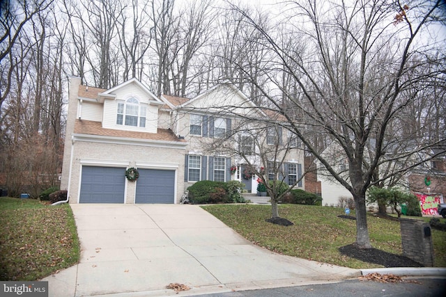 12817 Glasgow Ct, Fort Washington, MD 20744 - traditional-style home with driveway, a garage, a front lawn, a chimney, and roof with shingles