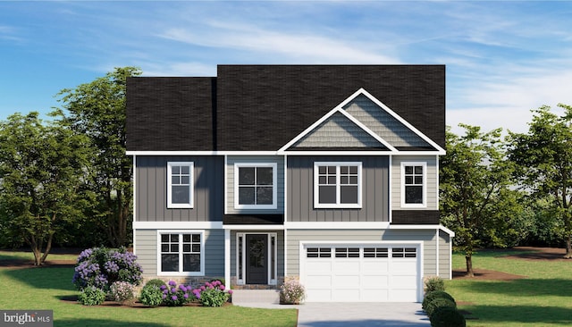 view of front facade featuring a garage and a front lawn