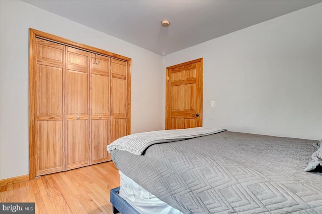 bedroom featuring light hardwood / wood-style flooring and a closet