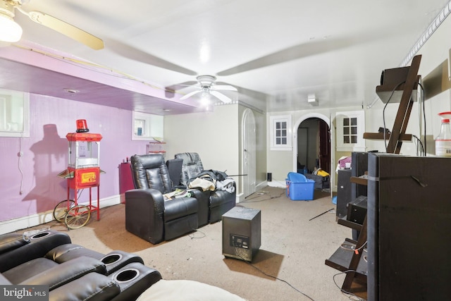 living room with ceiling fan