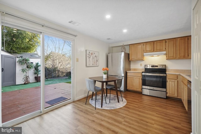 kitchen featuring light hardwood / wood-style floors and stainless steel appliances