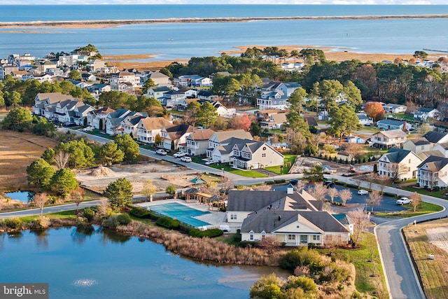 aerial view with a water view